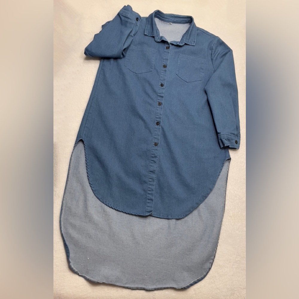 #Denim Button Down Shacket Top - Picture 2 of 7